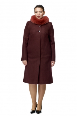 Весеннее женское пальто из текстиля с воротником, отделка песец