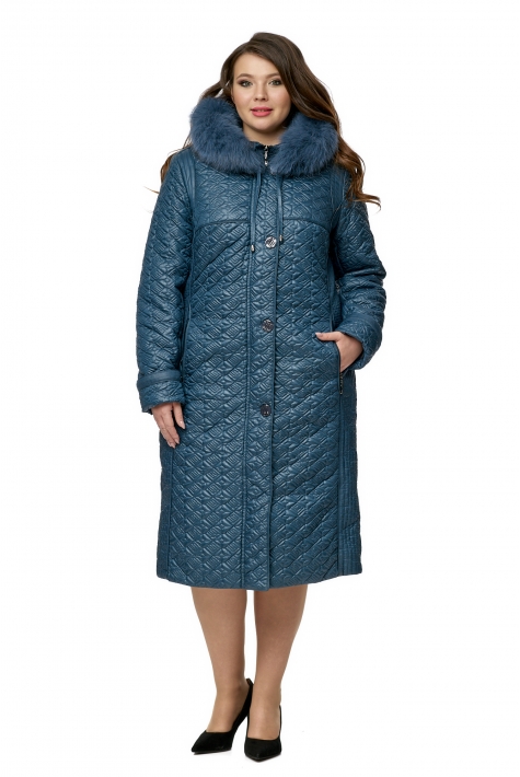 Женское пальто из текстиля с капюшоном, отделка песец 8010620