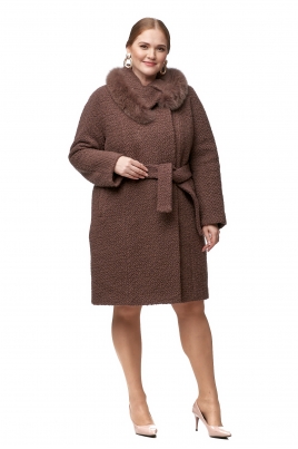Весеннее женское пальто из текстиля с воротником, отделка песец