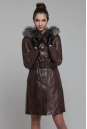 Женское кожаное пальто из натуральной кожи с капюшоном, отделка чернобурка 8014106