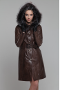 Женское кожаное пальто из натуральной кожи с капюшоном, отделка чернобурка 8014106-2