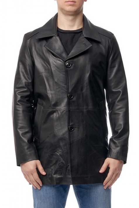 Мужское кожаное пальто из натуральной кожи с воротником 8015010