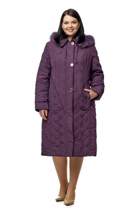 Женское пальто из текстиля с капюшоном, отделка песец 8015979