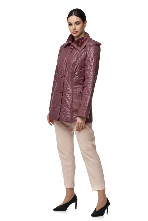 Куртка женская из текстиля с капюшоном, отделка искусственный мех 8017313