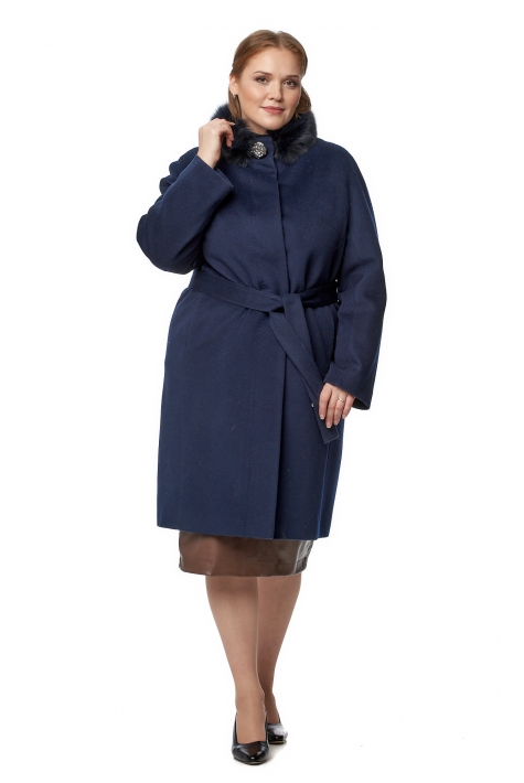 Женское пальто из текстиля с воротником, отделка песец 8019752